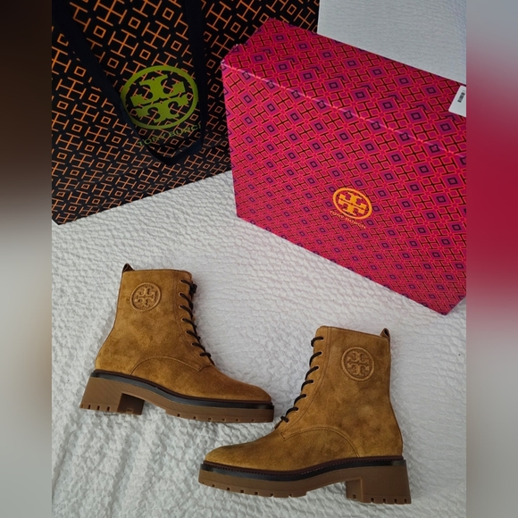 📢SALE 0342 NEW! TORY BURCH Boots Miller 50 mm Lug Sole Bootie Sensory MFO-Suede - Picture 15 of 15